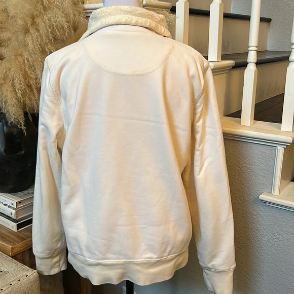 L.L. Bean Full Zip Cotton Stretch Jacket Ivory Fleece Lined Pockets Size Large - Picture 6 of 7